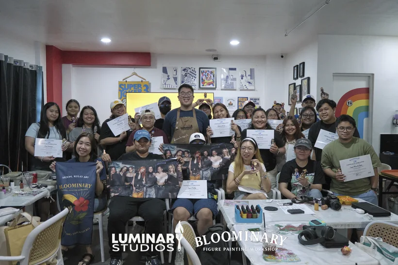 Full group photo with hand-painted BINI OT8 collectible figurines at Kureyon QC